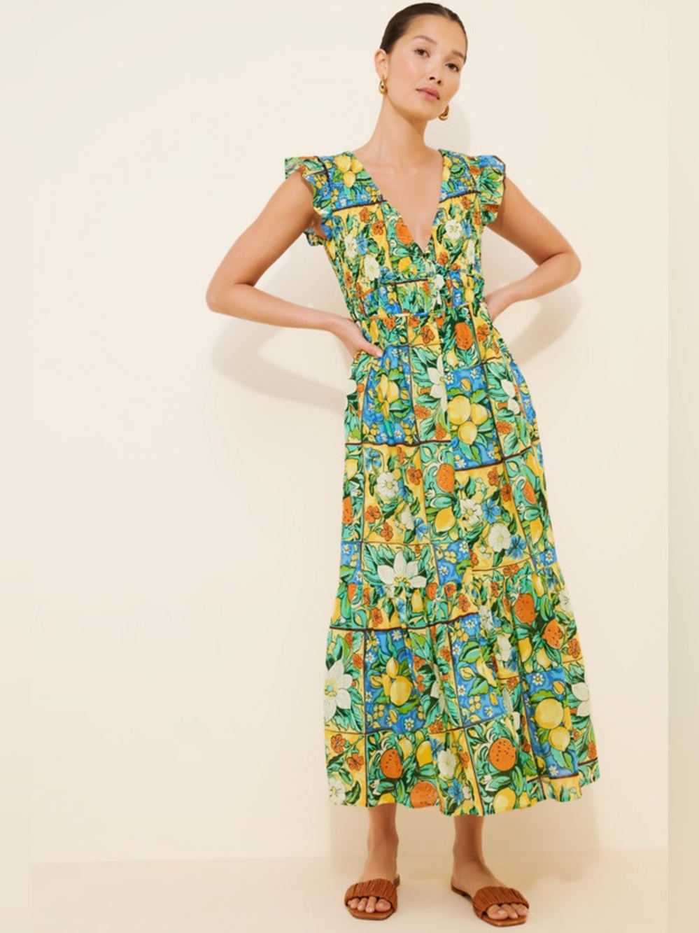 Anthropologie Peregrine Flutter Sleeve Maxi Dress in Holly Size Small